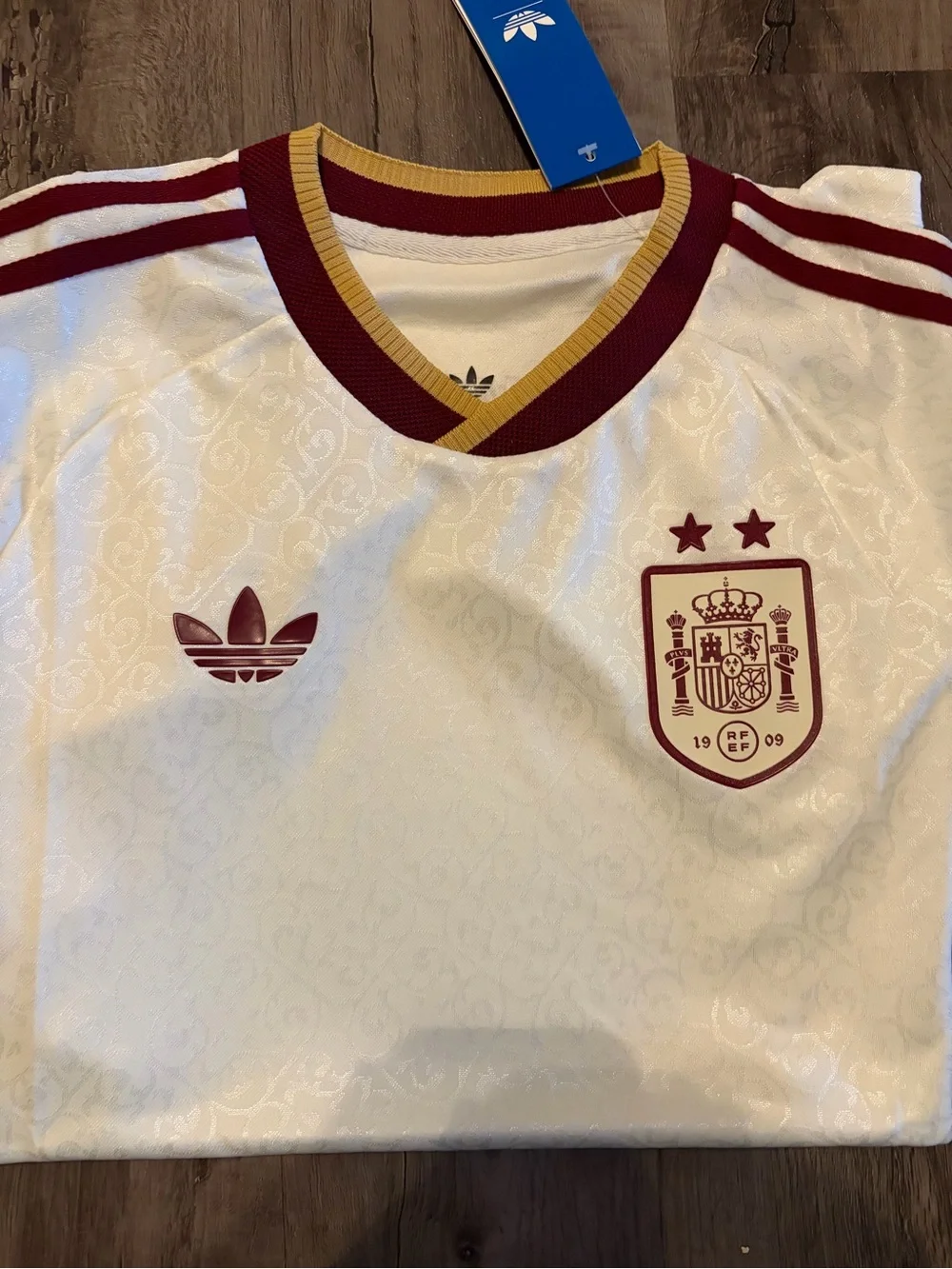 adidas White and Maroon Spain Youth Soccer Jersey